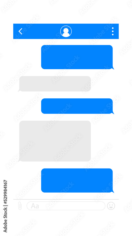 Chat Interface Application with Dialogue window. Clean Mobile UI Design Concept. Sms Messenger. Vector stock illustration.