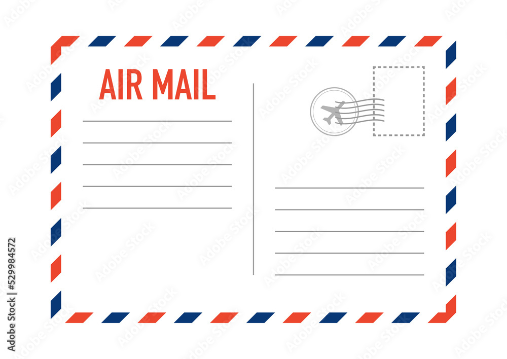 Air mail envelope with postal stamp isolated on white background. Vector stock illustration. Air mail envelope with postal stamp isolated on white background. Vector stock illustration.