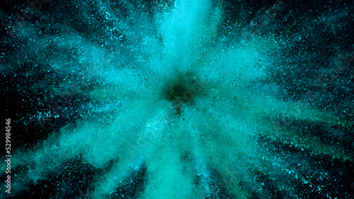 Colored powder explosion isolated on black background. #529984546