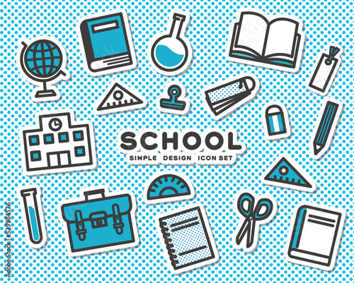 ステッカー風でかわいい学校教育や文具のアイコンのベクターイラスト素材／勉強／塾