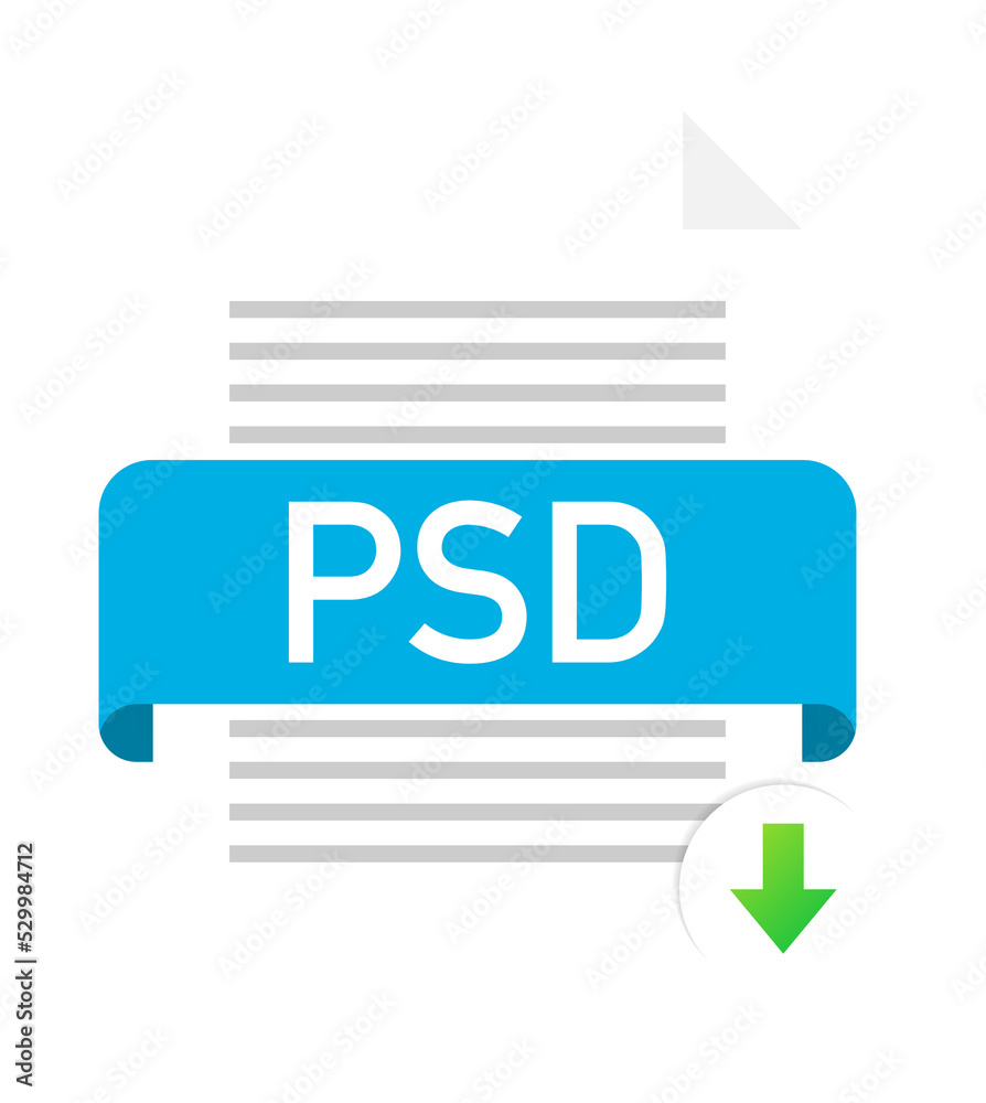 Download PSD button. Downloading document concept. File with PSD label and down arrow sign. Vector stock illustration. Download PSD button. Downloading document concept. File with PSD label and down arrow sign. Vector stock illustration.