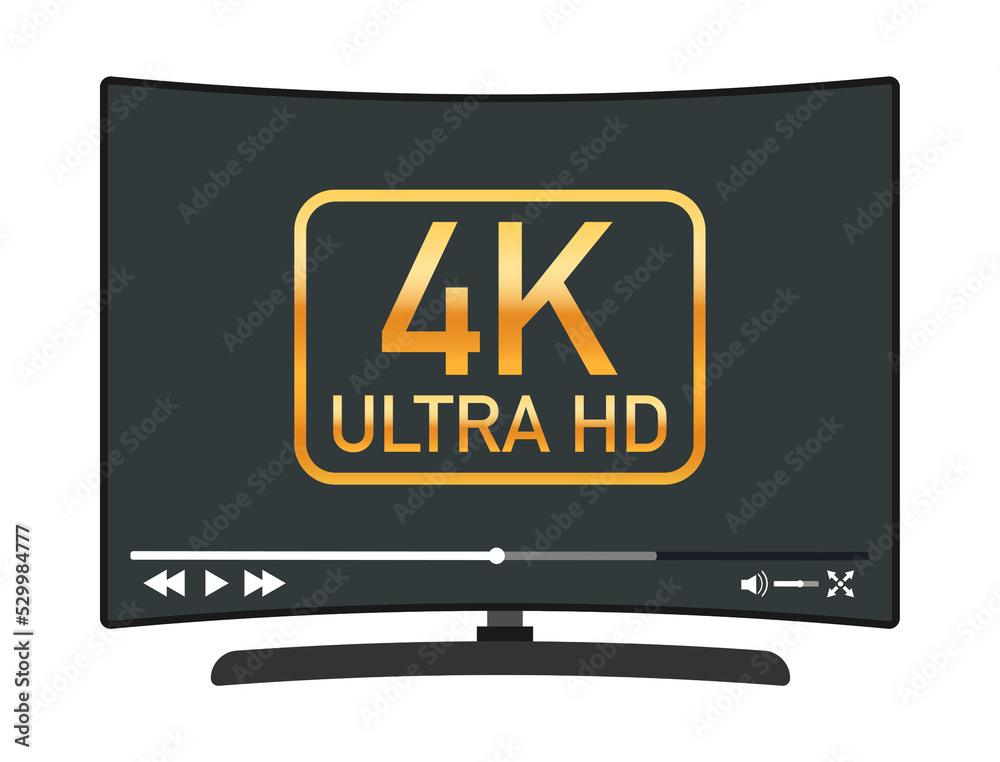 Modern flat screen tv with ultra high definition, 4k ultra hd screen format. Tv with online player. Vector stock illustration. Modern flat screen tv with ultra high definition, 4k ultra hd screen format. Tv with online player. Vector stock illustration.