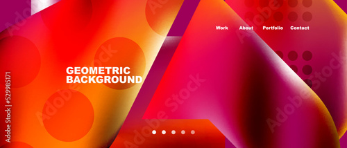 Glassmorphism landing page background template. Colorful glass shapes with metallic effect abstract composition for wallpaper, banner, background