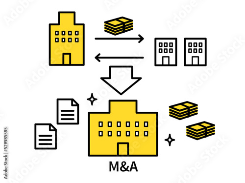 M&A 企業買収で会社の規模が大きくなるイメージのイラスト
