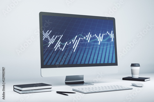 Computer monitor with abstract financial graph, finance and trading concept. 3D Rendering © Pixels Hunter