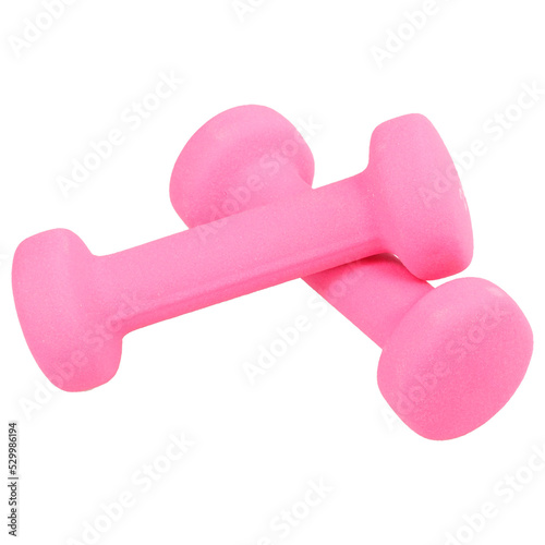 Two pink dumbbells for fitness on transparent background 