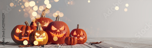 Happy Halloween pumpkins background. 3d rendering photo