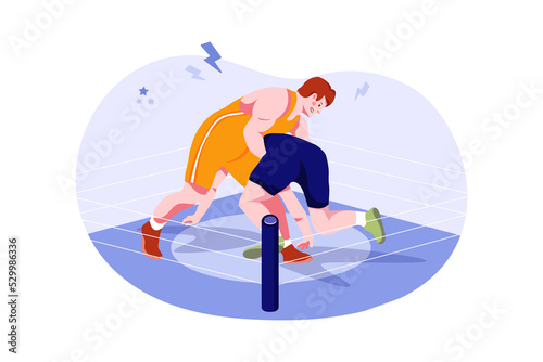 Strong wrestlers in the ring Illustration concept on white background