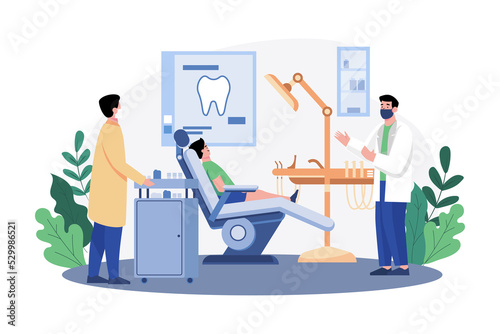 Dentists treating patients' teeth in the clinic.