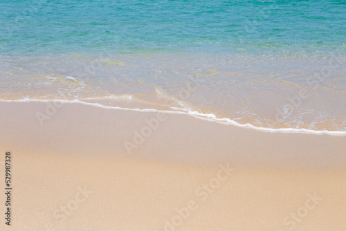 Beautiful clean sandy beach on tropical island in south of Thailand  peaceful beach  outdoor day light  summer holiday