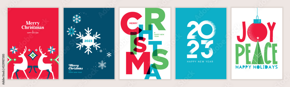 Christmas and New Year 2023 greeting cards set. Modern vector illustration concepts for greeting card, website and mobile website banner, party invitation card, posters, social media banners. Christmas and New Year 2023 greeting cards set. Modern vector illustration concepts for greeting card, website and mobile website banner, party invitation card, posters, social media banners.