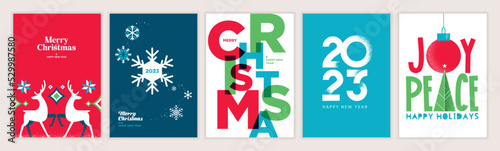 Christmas and New Year 2023 greeting cards set. Modern vector illustration concepts for greeting card, website and mobile website banner, party invitation card, posters, social media banners.