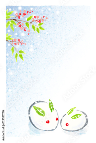 寒中見舞い・喪中はがき・卯年年賀状（雪うさぎ）テンプレート 02