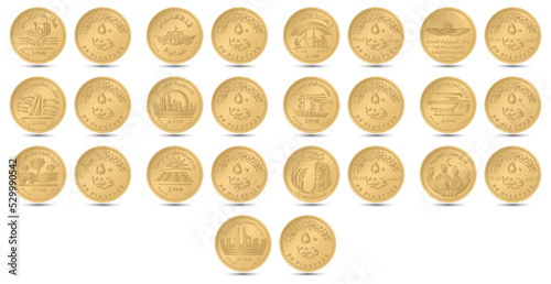 Egypt - a set of commemorative coins. Reverse and obverse of Egyptian of commemorative coins, fifty piastres coins in vector illustration.