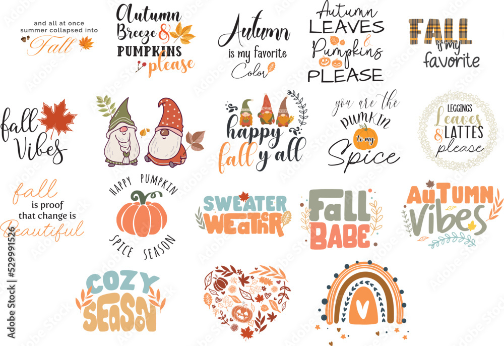 Happy Fall Bundle, quotes, vector graphics
