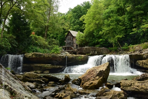 picturesque glade creek grist mill in summer on glade creek in babcock state park near fayetteville,  in the applalachian mountains of southern west virginia
