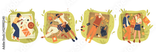 Picnic or summer rest on nature, vector set.