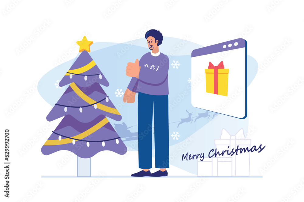 Merry Christmas concept with people scene. Vector illustration Merry Christmas concept with people scene. Vector illustration