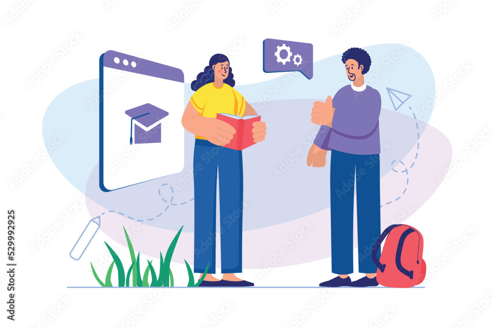 Study time concept with people scene. Vector illustration Study time concept with people scene. Vector illustration