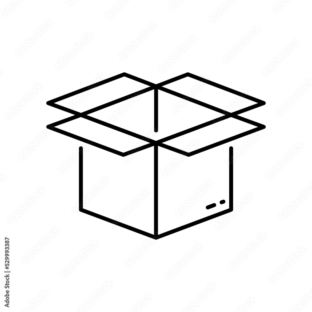 Open Cardboard Box for Shipping Line Icon. Opened Carton Package Storage Pack Pictogram. Delivery Parcel Box Black Outline Icon on White Background. Editable Stroke. Isolated Vector Illustration Open Cardboard Box for Shipping Line Icon. Opened Carton Package Storage Pack Pictogram. Delivery Parcel Box Black Outline Icon on White Background. Editable Stroke. Isolated Vector Illustration