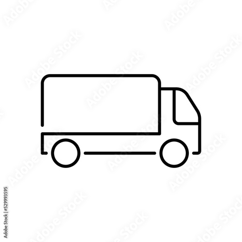 Van Shipping Parcel Line Icon. Cargo Fast Delivery Service Linear Pictogram. Freight Truck Transport Courier Black Outline Symbol. Deliver Lorry Sign. Editable Stroke. Isolated Vector Illustration