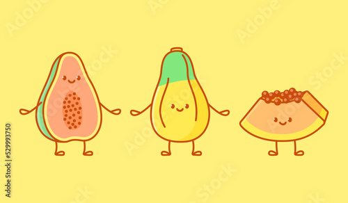 Set of kawaii papaya characters