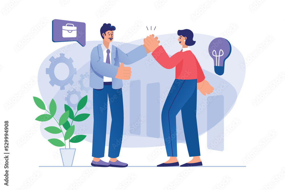 Teamwork concept with people scene. Vector illustration