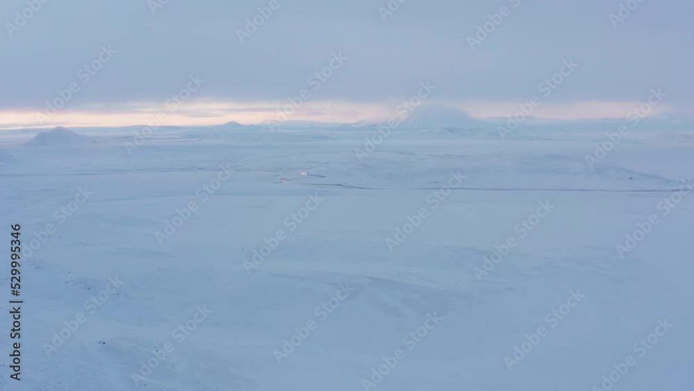 White Landscape Of Snow With Winding River Under At Dusk White Landscape Of Snow With Winding River Under At Dusk