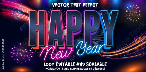 Happy new year editable text effect, 3d editable party style font ready to use