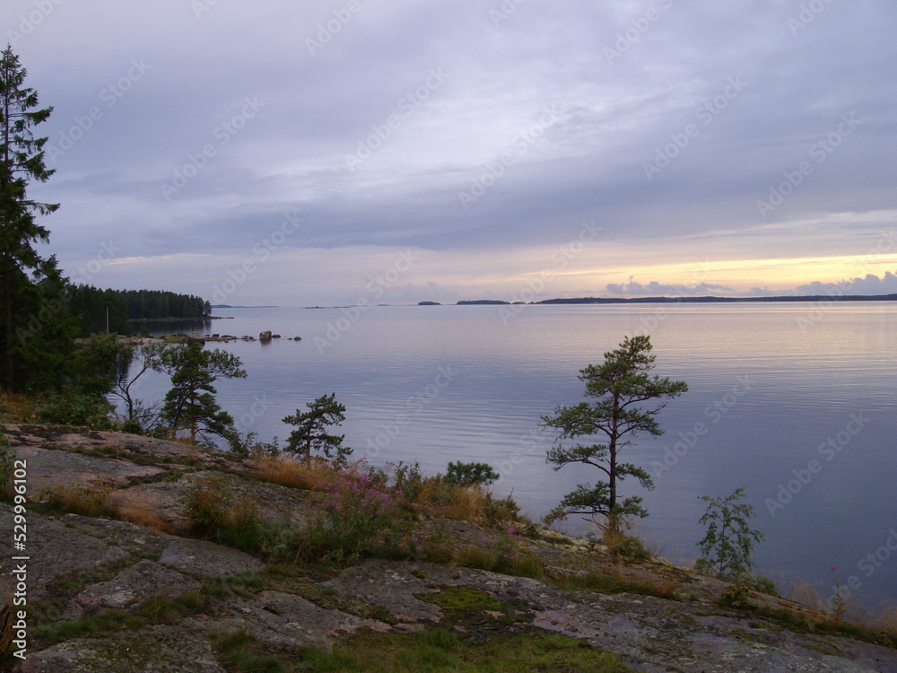 Finnland, Ausblick Kiefern und See