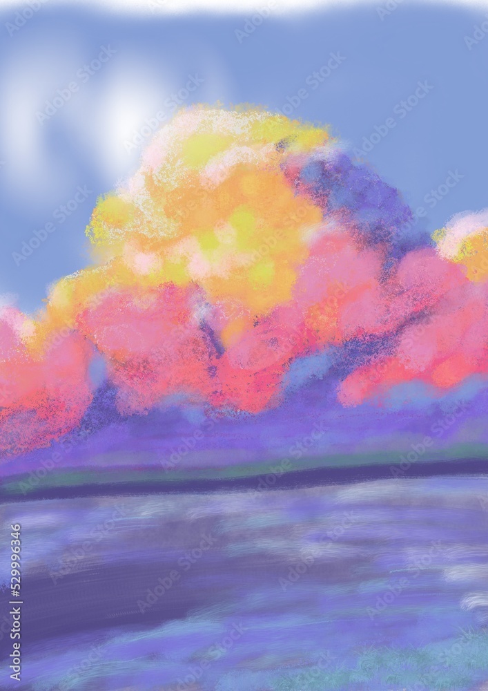 watercolor background with clouds