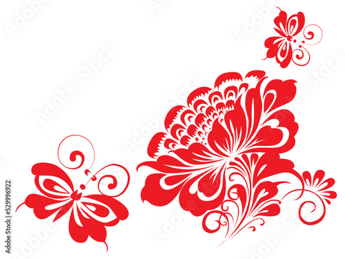 Ukraine traditional brush paint folk flowers for card, header, invitation, poster, social media, vector poster