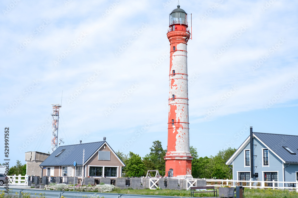 Beautiful lighthouse in a small village in clear weather