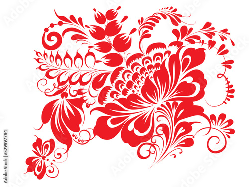 Ukraine traditional brush paint folk flowers for card, header, invitation, poster, social media, vector poster