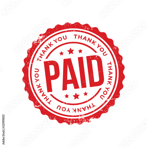 Round Paid and Thank you. Grunge rubber stamp. vector illustration
