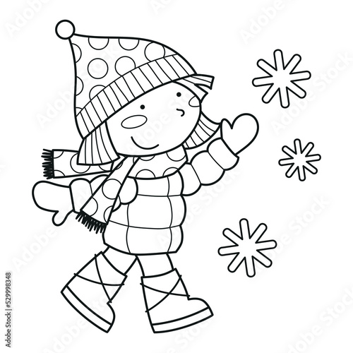 Cute girl playing with snowflakes  winter clipart