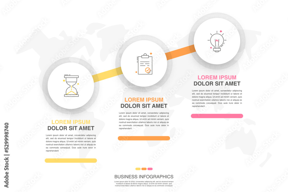 Circle vector infographic template with three steps and options for annual reports, presentations, advertising, chart. Modern business illustration.
