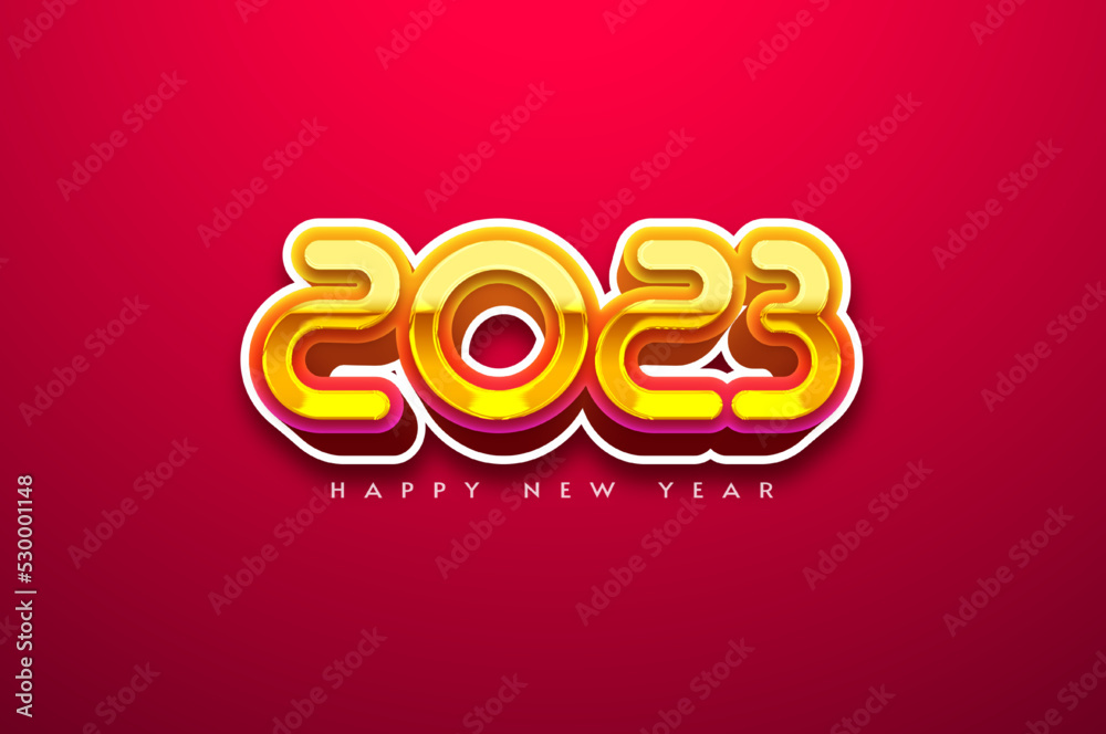 happy new year 2023 with shiny yellow numbers on red background