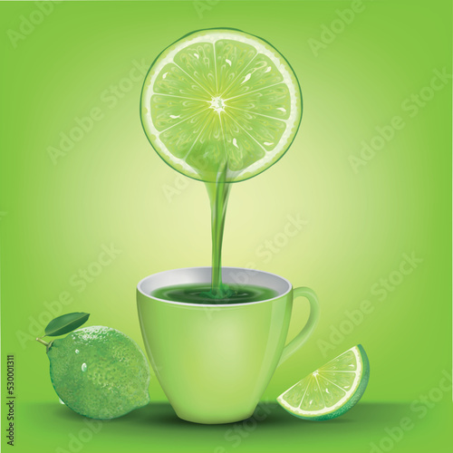 Drinking water from lemon comes down to the cup.illustration vector
