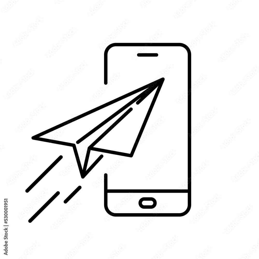 Paper plane with smartphone icon. Communication concept. Black conceptual icon. Vector illustration. Paper plane with smartphone icon. Communication concept. Black conceptual icon. Vector illustration.