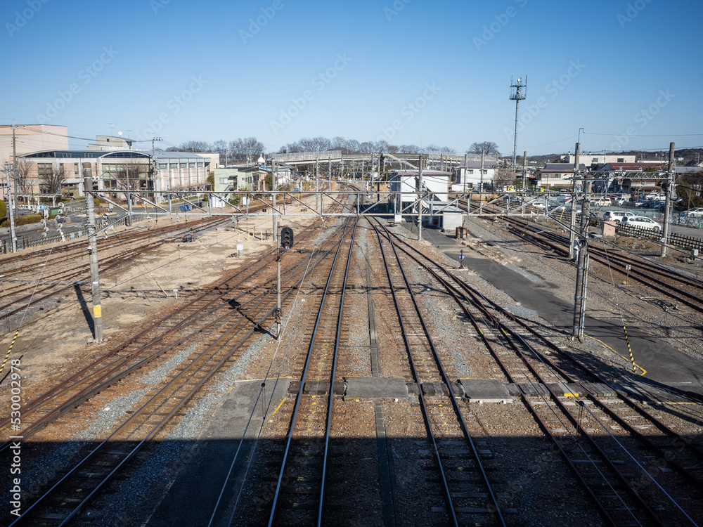 long straight railways under sunny blue sky long straight railways under sunny blue sky