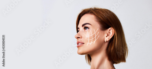 woman with perfect clean skin and lifting arrows