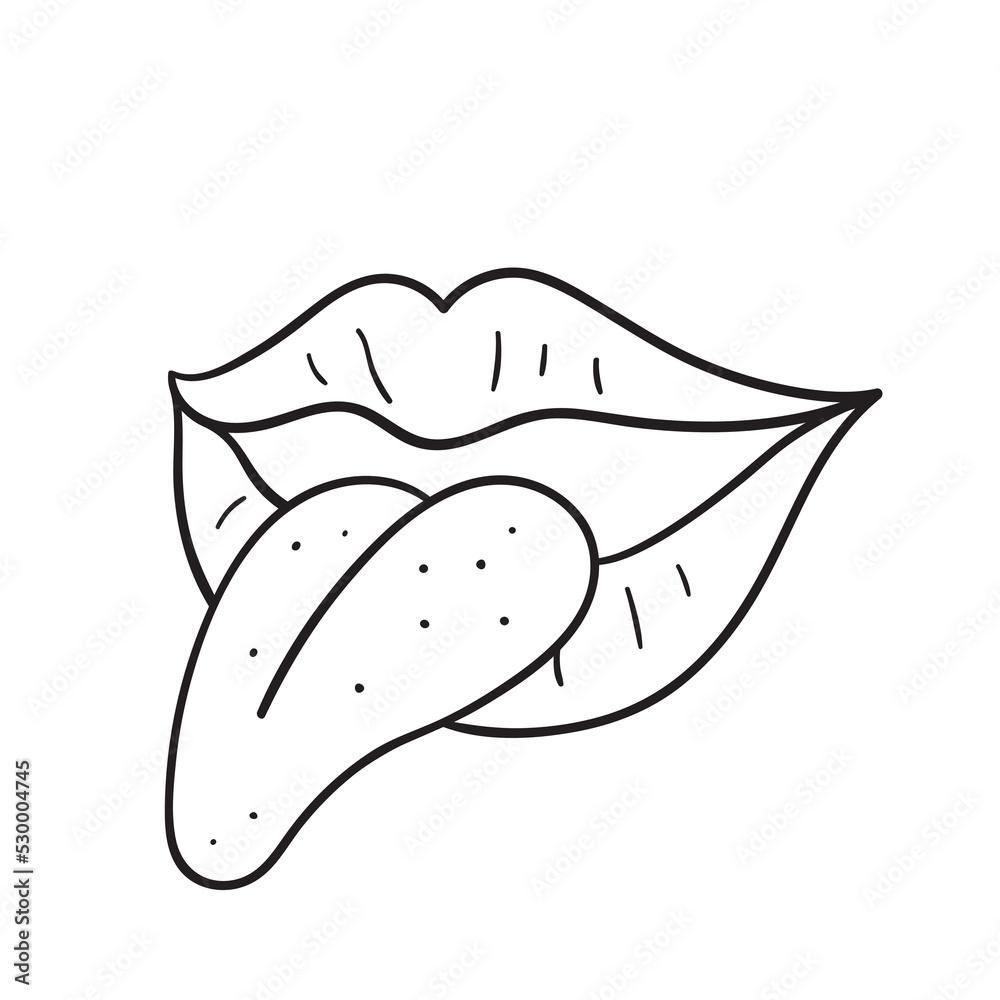 Isolated vector illustration of lips and tongue. Cute thin line icon for design, cover etc. Isolated vector illustration of lips and tongue. Cute thin line icon for design, cover etc.