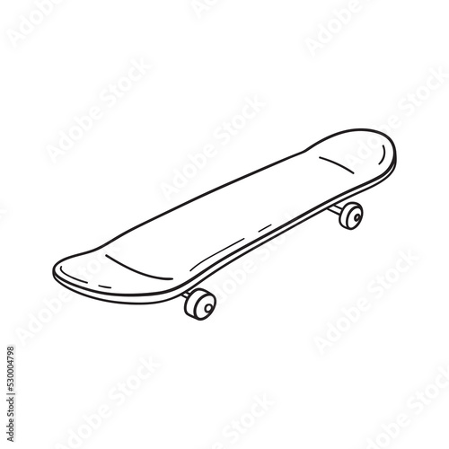 Isolated vector illustration of skateboard. Cute thin line icon for design, cover etc.