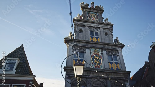 POV walking shot of typical Dutch architecture in Hoorn, Netherlands.
