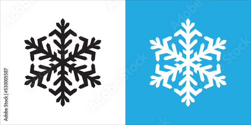 Single snowflake vector design. Snow flake icon. Distinctive hexagonal shape in white, black, and blue color for paper cut craft and illustration.