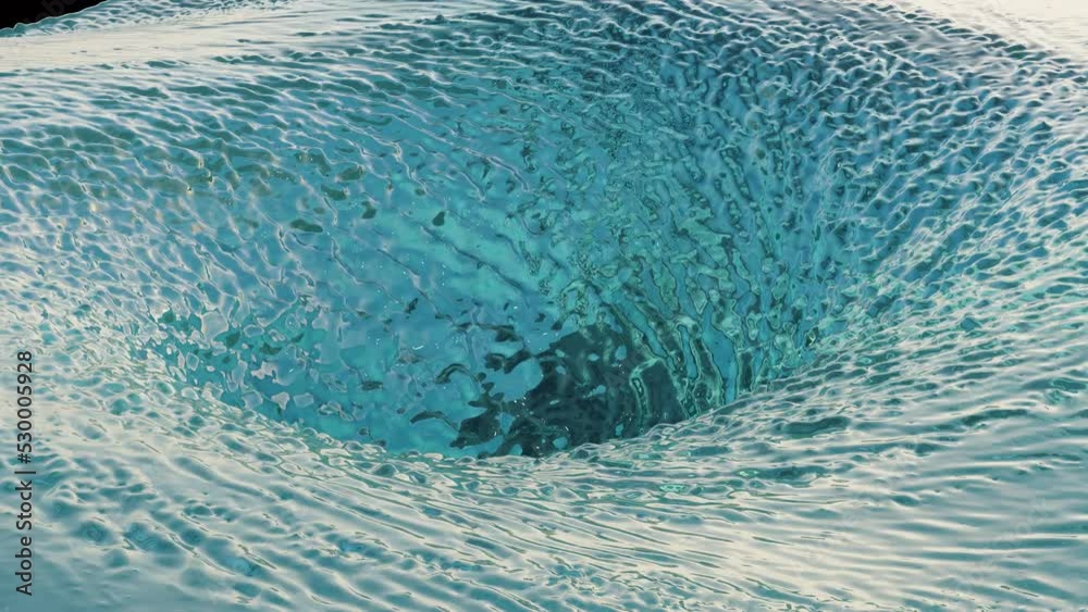 a whirlpool in the water. spinning turquoise water. 3d animation of a vortex in water
