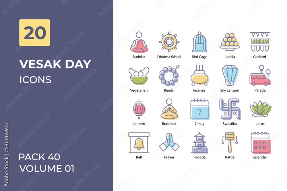 Vesak Day icons collection. Set contains such Icons as asia, asian, buddha, car, cobra, culture, and more