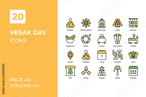 Vesak Day icons collection. Set contains such Icons as asia, asian, buddha, car, cobra, culture, and more