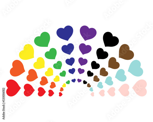 Multicolour rainbow made from hearts on white background. LGBT, LGBT plus symbol. Vector.